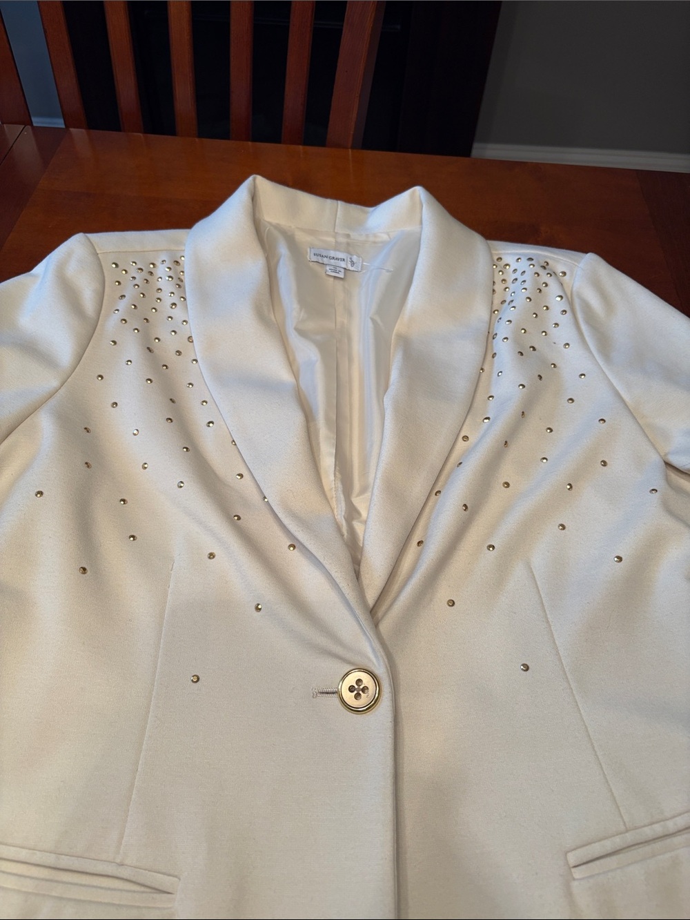 Susan Graver Ivory Blazer with Gold Stud Detailing